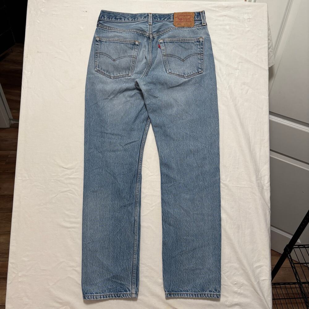 VTG 90's Levi's 501xx Distressed Faded Straight Leg Light Blue Jeans USA 30x30 - Picture 4 of 8
